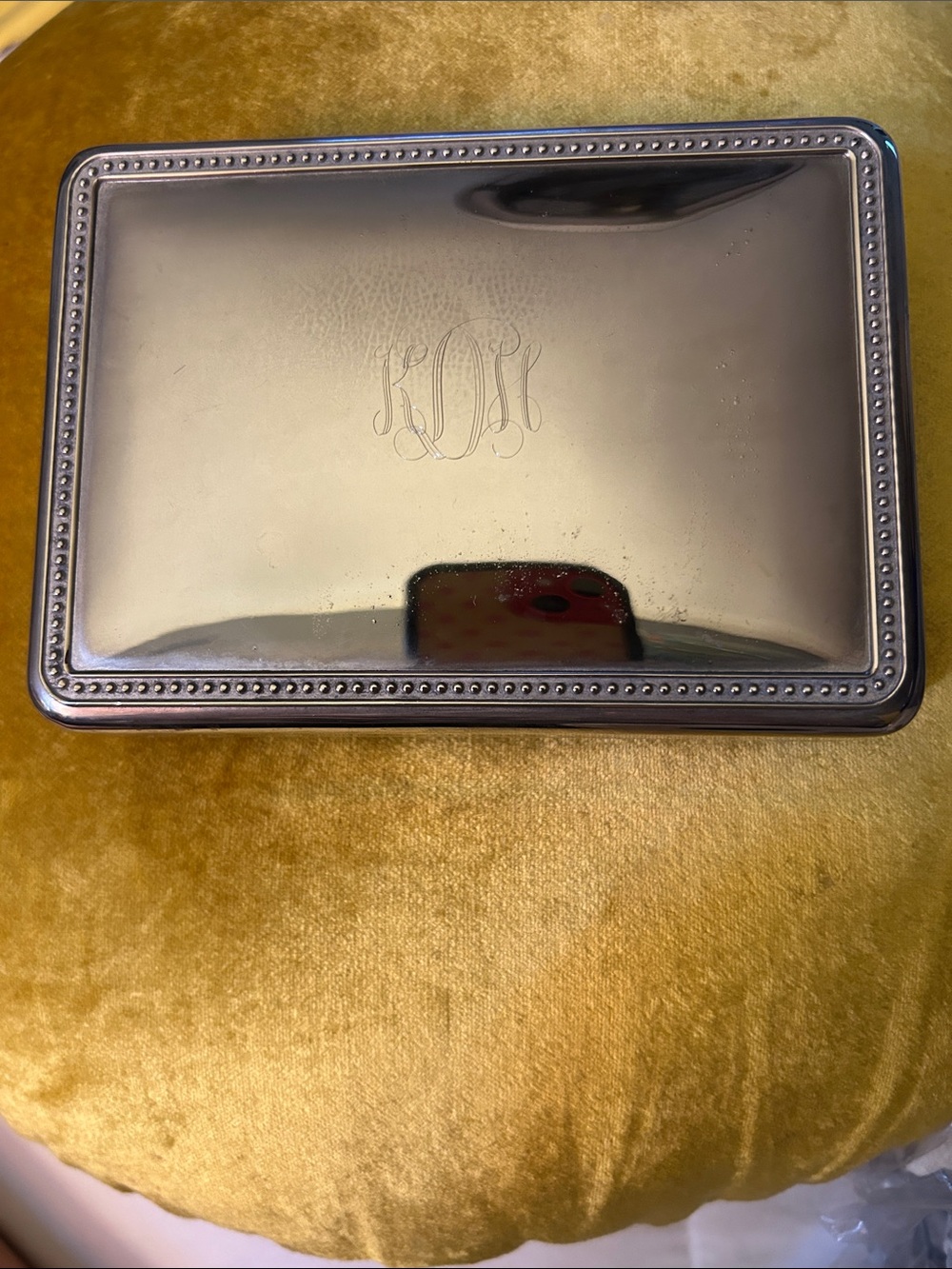 Silver Rectangular Trinket Box something engraved. Bought at estate sale